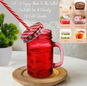 Glass Mason Jar with Straws &amp; Lids