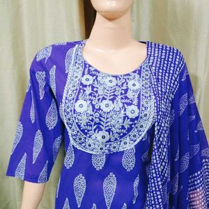 Round Neck Embroidery Work Kurta Set