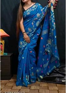 Blue Floral jamdani Saree
