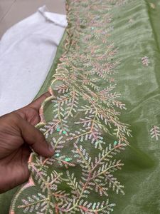 Elegant Green Embroidered Saree