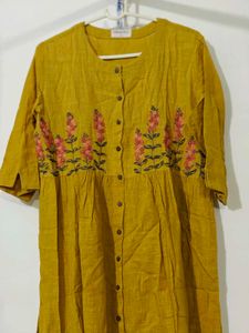 Floral Embroidered Mustard Dress