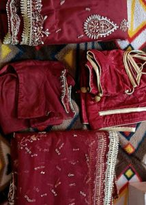 Red Velvet Embellished Blouse