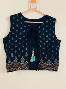 Ethnic Print Sleeveless Jacket