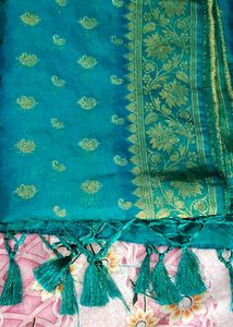 Teal & Gold Embellished Saree