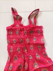 Pink Peacock Print Maxi Dress