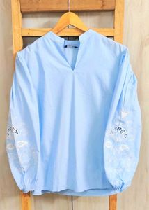 Elegant Blue Embroidered Blouse Size-42