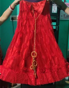 Cherry Red Stone Work Lehenga Only One Time Used