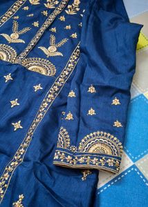 Elegant Blue &amp; Gold Embroidered 3 piece