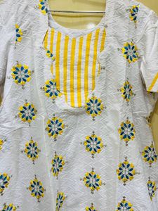 Cute Light Yellow White Kurti For Women