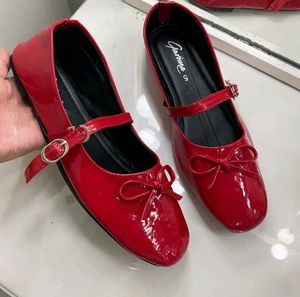 Red Patent Leather Mary Janes Flats