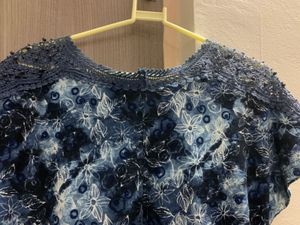 Smocked Blue Printed Top