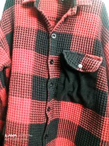 Red &amp; Black Waffle Plaid Overshirt