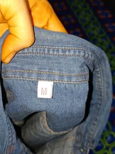 Striped Sleeve Denim Shirt