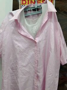 Pink Button-Down Shirt With White Tank Top