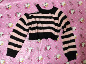 Pink &amp; Black Striped Alt Scene Sweater