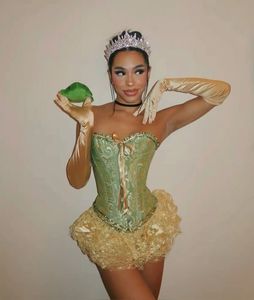 💚🌿 Elegant Sage Green Brocade Corset