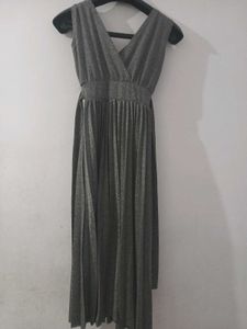 Gray Pleated Midi Dress