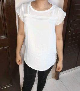 Me.Sense Women White Mesh Casual Top