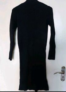Jet Black Ribbed Sweater Dress