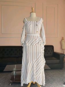 Beautiful Striped Cold Shoulder Maxi Dress