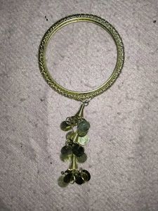 Elegant Silver Bangle with Green Drops