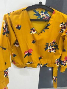 Floral Crop Top with Designer Sleeves