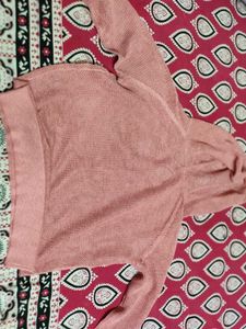Pink Knit crop Hoodie