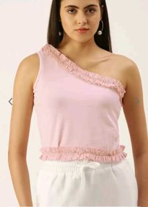 Cute One Shoulder Pink Top