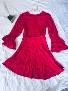 Red Ruffle Sleeve Dress