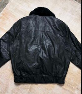 Vintage Black Leather Bomber Jacket