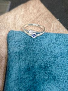 Pure Silver Ring in white and blue diamond