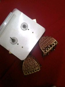 Maroon &amp; Gold Jhumka Earrings