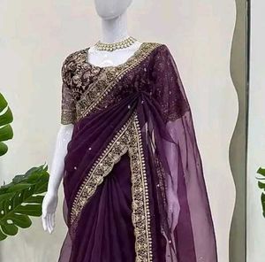 New Organza saree with designer blouse piece