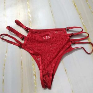 Red Lace Thong with Straps