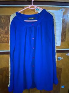 Full Sleeve Blue Top with Gold Detail In Hands