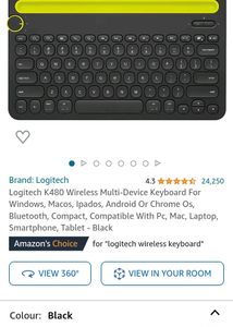 Logitech K480 Wireless Multi-Device Keyboard For Windows, Macos, Ipados, Android Or Chrome Os, Bluetooth, Compact, Compatible With Pc, Mac, Laptop, Smartphone, Tablet - Black