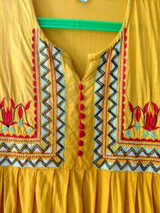 Mustard Yellow Floor length Ethnic Dress in XL