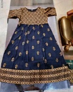 Elegant Navy &amp; Gold Print Anarkali