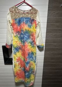 Watercolour Pattern Net Neck Kurta