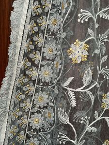 Grey Embroidered Floral Net Dupatta