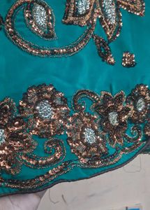 Green Embroidered  chamki work Saree &amp; Blouse