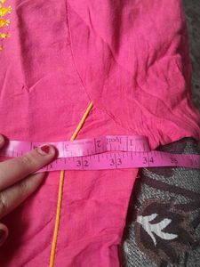 Women Pink Cotton Sequence Embroidered Kurti-S