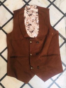 Vintage Brown Suit with Floral Vest Pant Coat
