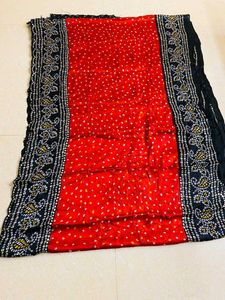 💕Red &amp; black Bandhani Saree💕