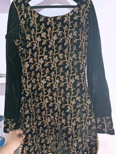 Black And Gold Heavy Embroidery Kurti