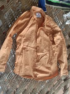Peach Red Long Sleeve Button Down Shirt
