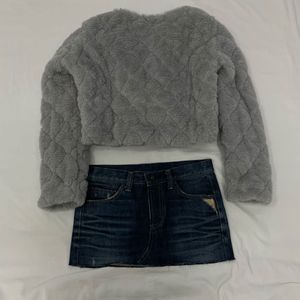 Brand New Without Tag Crop Grey Fur Jacket
