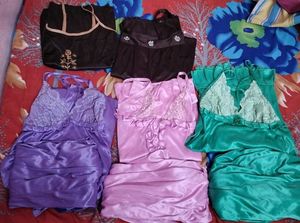 Satin Silk Gowns 2pc - 5 Available