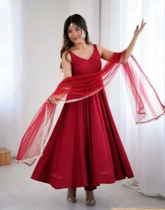 Elegant Red Anarkali Kurta Set