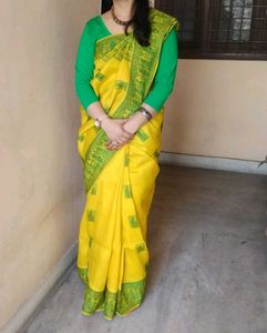 Yellow &amp; Green Baluchari silk saree